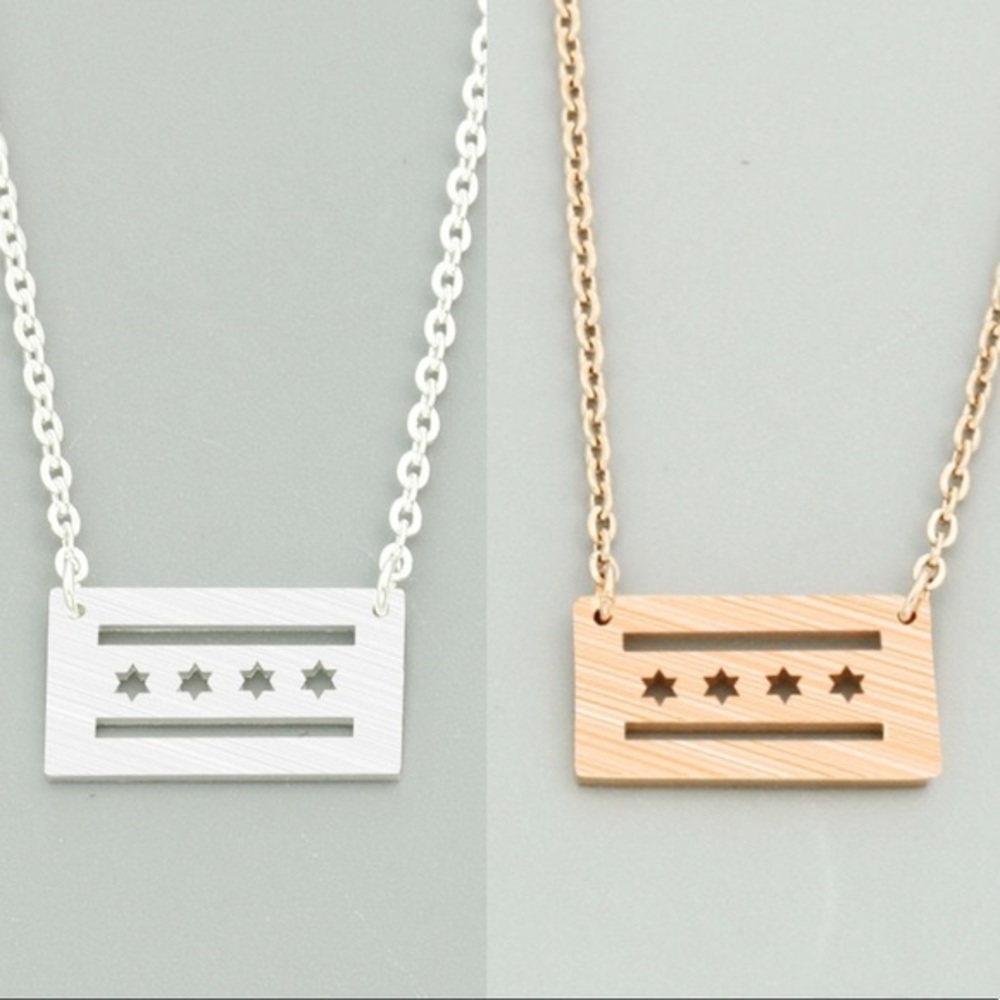 6 point star Chicago pride flag necklace